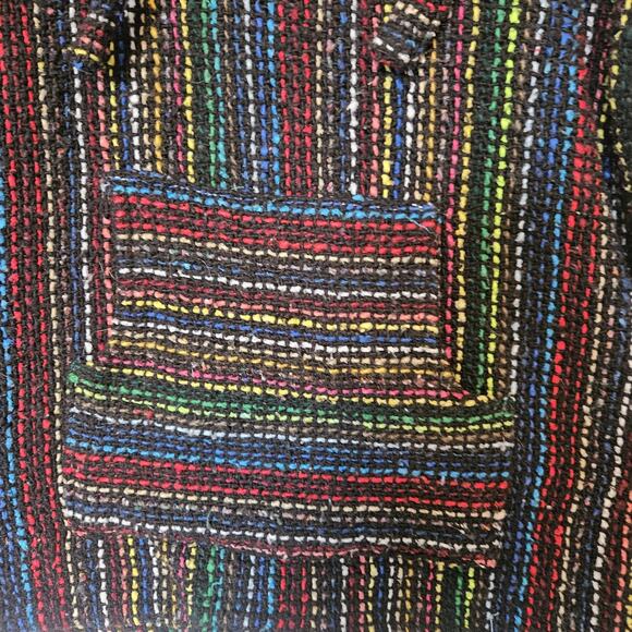 Acrylic Small Baja Rainbow Stripe Pullover Tunic Kangaroo Pocket Hippie Grunge - Picture 4 of 8